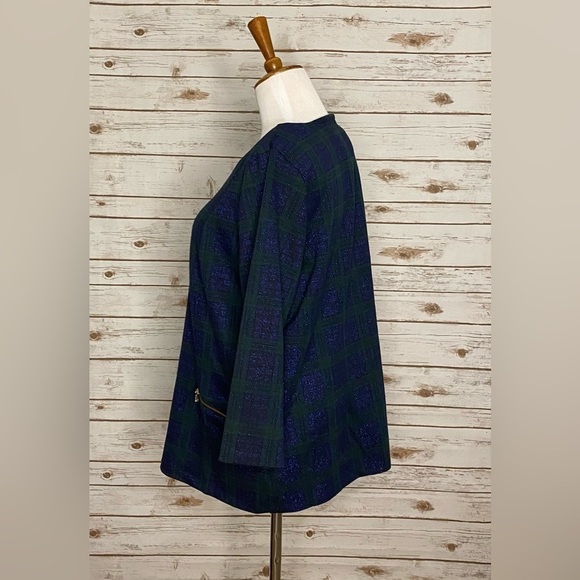 Talbots green/blue metallic plaid tunic top Size 1X - Picture 6 of 7